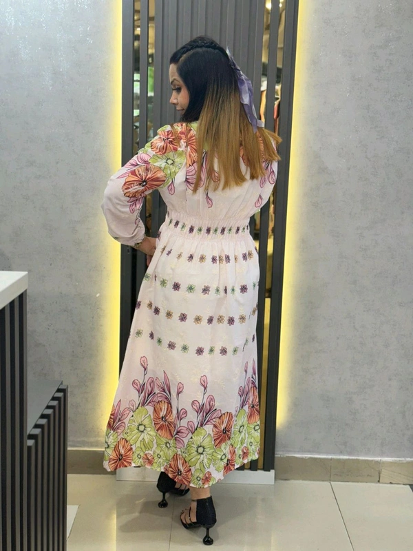 SKU 2224 Beautiful Floral Dress With Smokey Design  - Free Size M To XXL, Pink