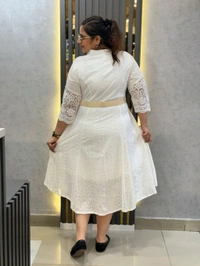 SKU 2155 Beautiful Cotton Shicfly DressWith Belt - Free Size M To XXL, White