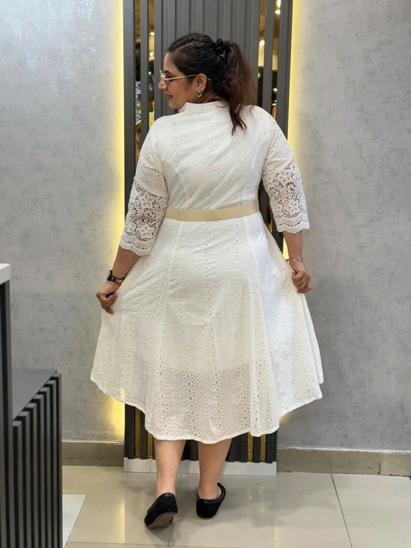SKU 2155 Beautiful Cotton Shicfly DressWith Belt - Free Size M To XXL, White