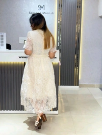 SKU 2003 Beautiful Dress With Pearl Detailing  - Free Size M To XL, Off white
