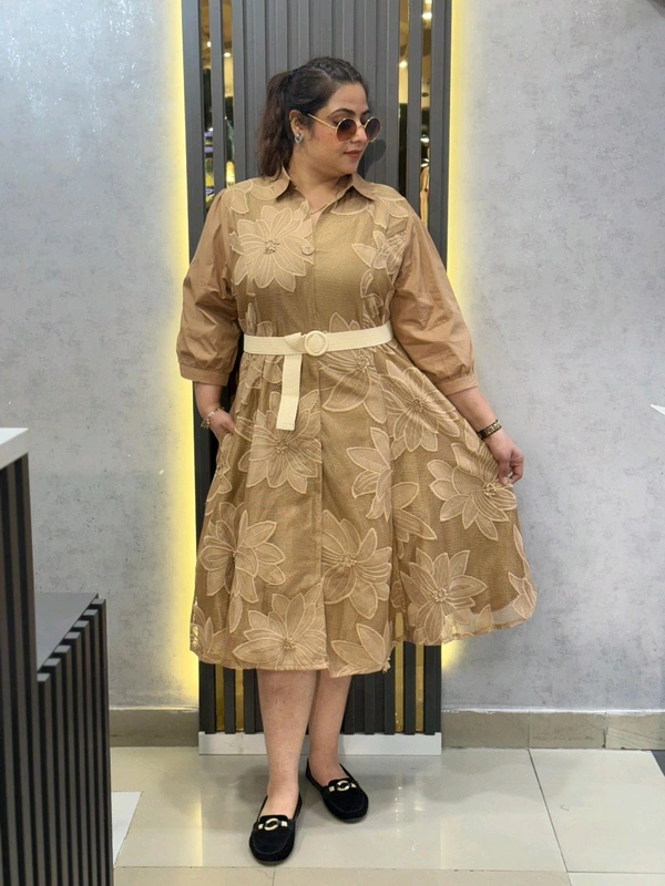 SKU 2223 Beautiful Dress 3D Flower - Free Size L To 4xl, Beige