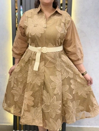 SKU 2223 Beautiful Dress 3D Flower - Free Size L To 4xl, Beige