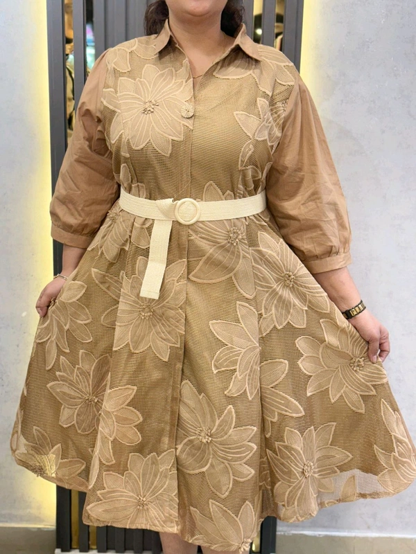 SKU 2223 Beautiful Dress 3D Flower - Free Size L To 4xl, Beige