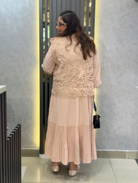 SKU 2225 Blush Elegance Pleated Dress with Lace Detailing - Blush Pink, Free Size L To XXXL
