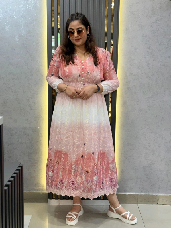 Beautiful Floral Dress With Smokey Design 