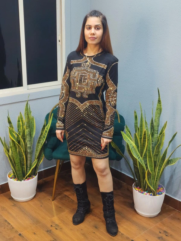 SKU 1153 Balmain stud-embellished long-sleeve dress
