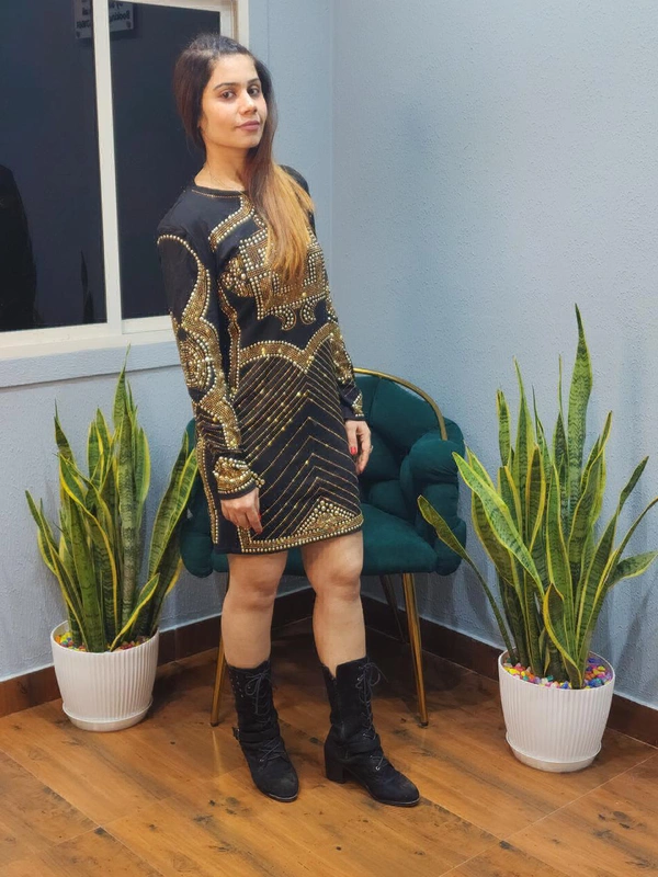 SKU 1153 Balmain stud-embellished long-sleeve dress