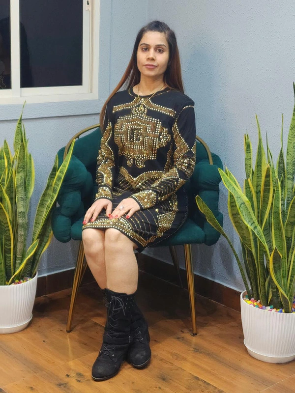 SKU 1153 Balmain stud-embellished long-sleeve dress