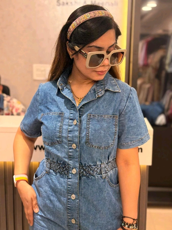 SKU 2078 Beautiful Denim Dress With Belt Design