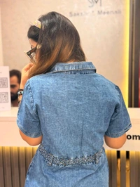 SKU 2078 Beautiful Denim Dress With Belt Design