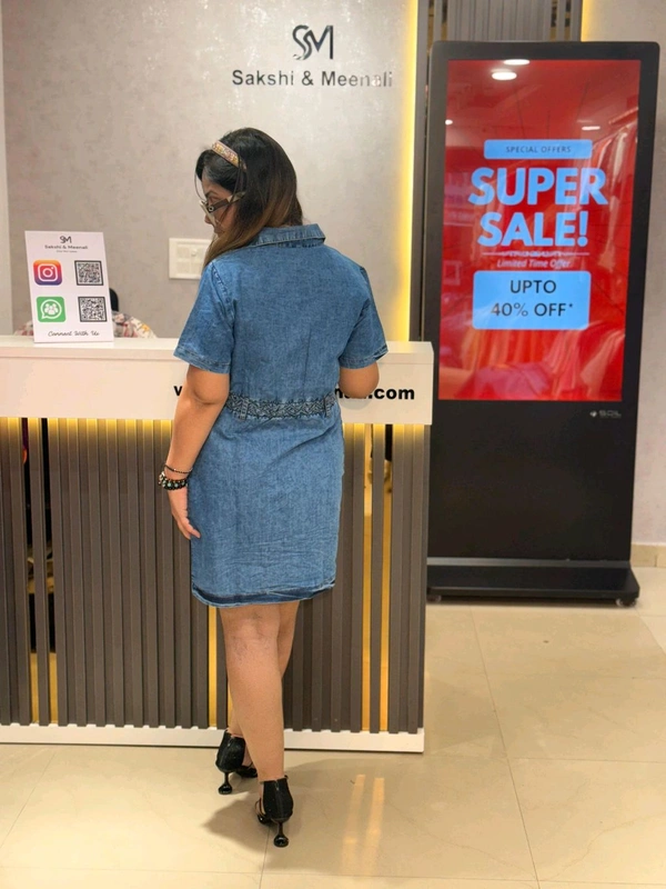 SKU 2078 Beautiful Denim Dress With Belt Design