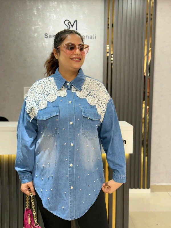 SKU 2099 Beautiful Denim Shirt With Lace And Stud
