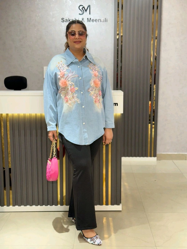 SKU 2099 Beautiful Denim Shirt With Lace And Stud