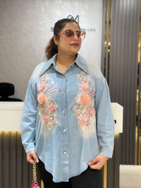 SKU 2099 Beautiful Denim Shirt With Lace And Stud
