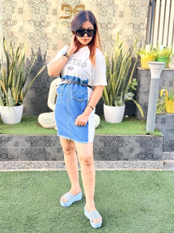 SKU 1223 Beautiful Denim TSHIRT With Belt