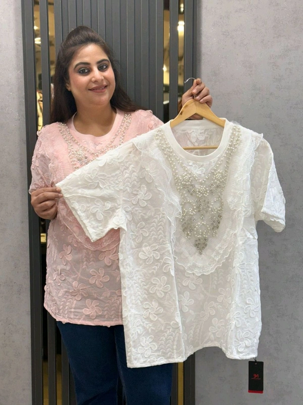 SKU 1747 Beautiful PlUS Size Embroidered Top With Handwork Detailing