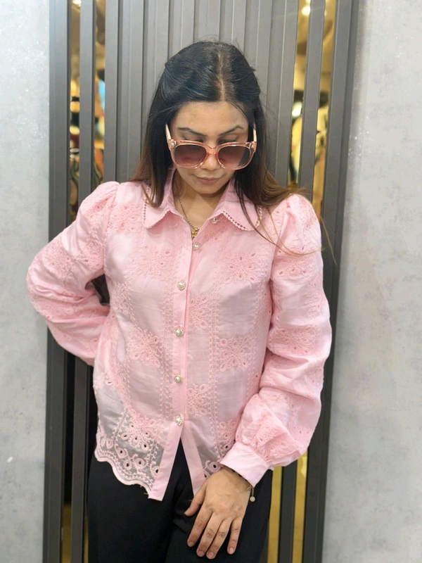 SKU 2243 Beautiful Self Embroidered Shirt With Pearl Detailing