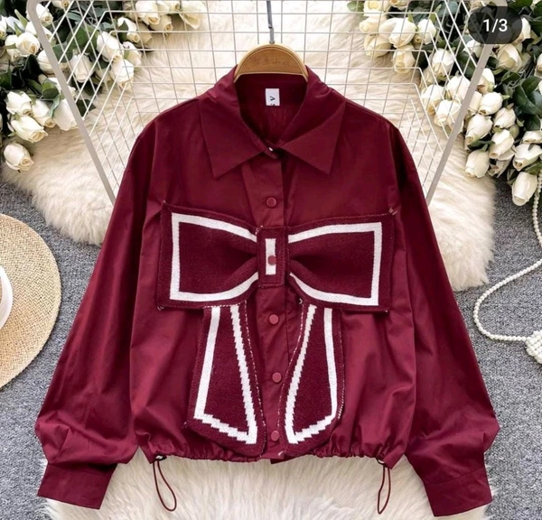 SKU 1513 Chic Button Down Shirt with Statement Bow & Geometric Accents