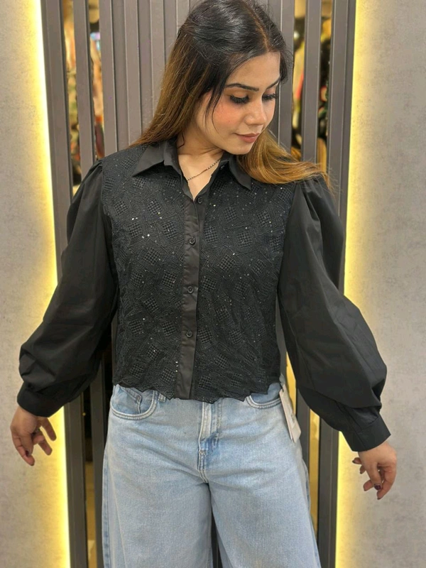 SKU 1498 Classic Lace Botton-Up Shirt- Eleavate Your Wardrobe