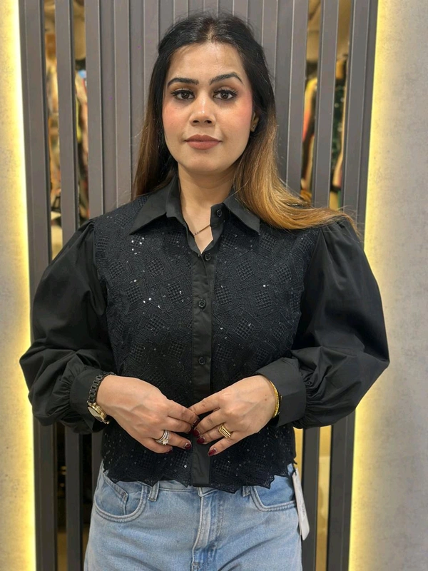 SKU 1498 Classic Lace Botton-Up Shirt- Eleavate Your Wardrobe