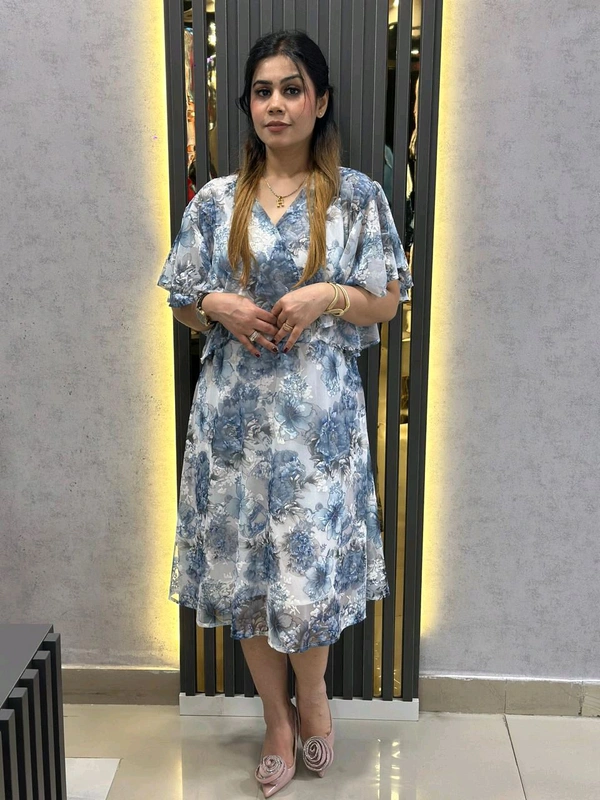 SKU 1494 Floral Elegance Ruffle Sleeve Dress – Graceful & Flowy