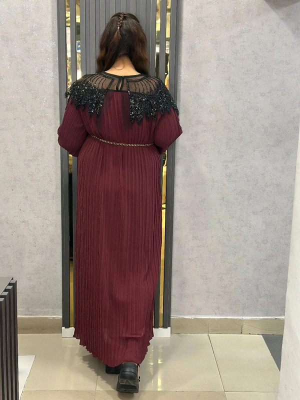 SKU 1649 Graceful Pleated Gown with Luxe Black Beaded Accents