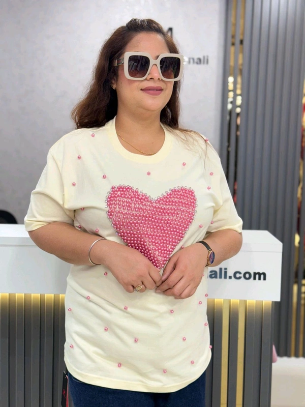 SKU 1874 Heart Tees With Pearl And Stud Detailing