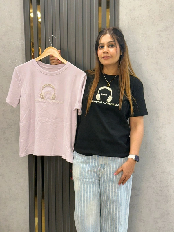 SKU 1722 Music-Themed Embroidered T-Shirt – Casual & Trendy