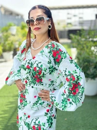 SKU 1190 Reyon Printed Dress With Puff Seleves