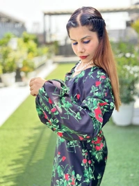 SKU 1190 Reyon Printed Dress With Puff Seleves