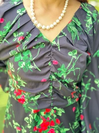 SKU 1190 Reyon Printed Dress With Puff Seleves