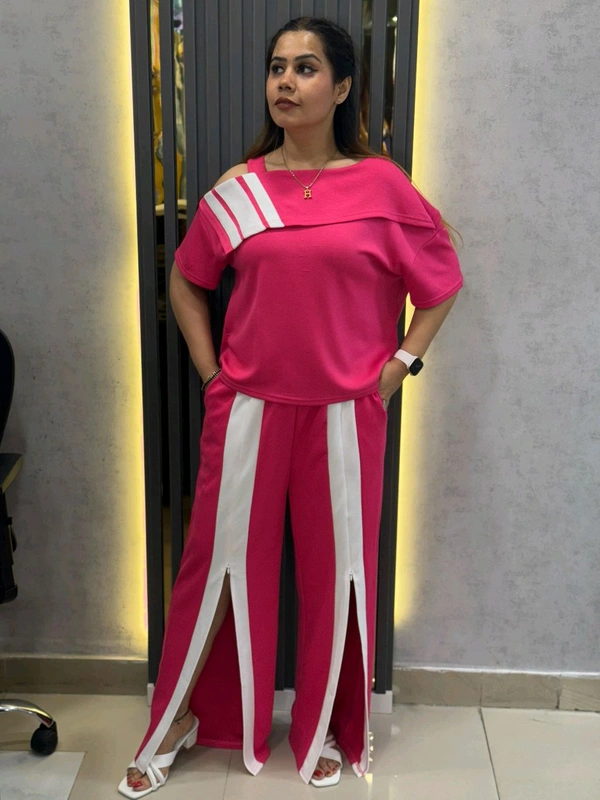 SKU 1714 Trendy Cold-Shoulder Slit Pant Set – Sporty Luxe Co-ord