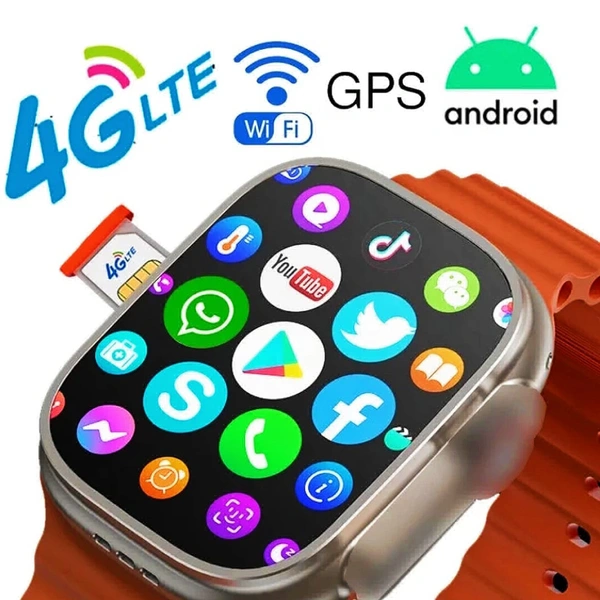 S8 Ultra Smartwatch Android Version With 4G Sim Support  - Black, Free