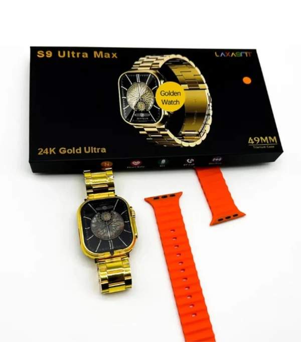 S9 Ultra Max Smartwatch 49MM Size GOLDEN Strep 24K GOLD Ultra - Goldan, Free Size