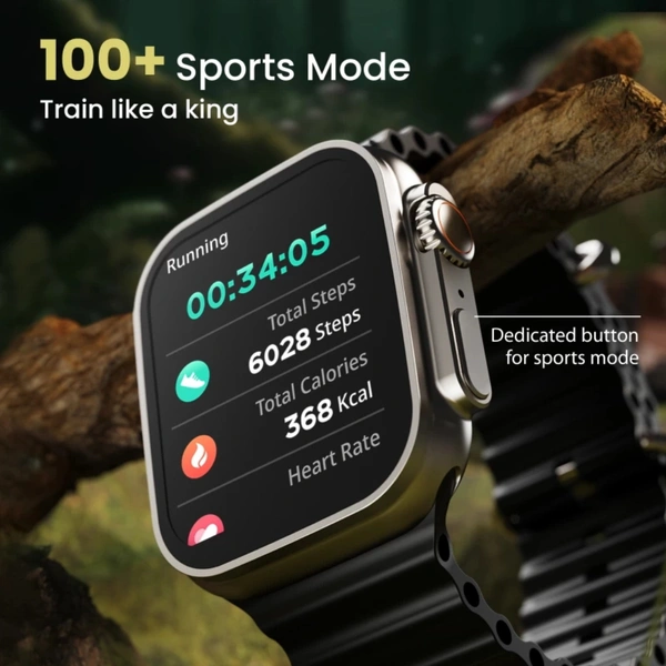 Boult Crown 1.95" Screen, BT Calling, Working Quality Watch (Black Strep) - Black, Free Size