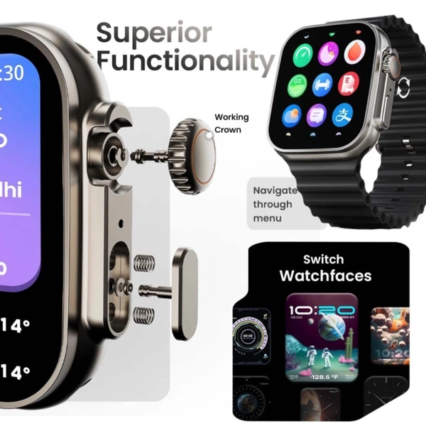 Boult Crown 1.95" Screen, BT Calling, Working Quality Watch (Black Strep) - Black, Free Size