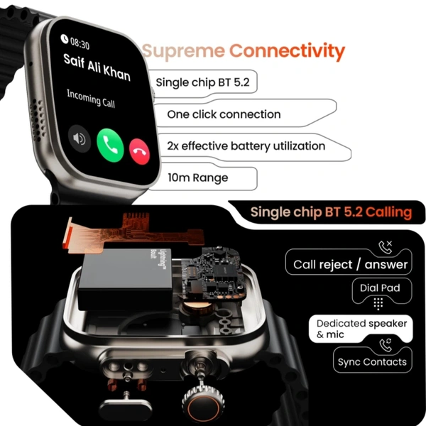 Boult Crown 1.95" Screen, BT Calling, Working Quality Watch (Black Strep) - Black, Free Size