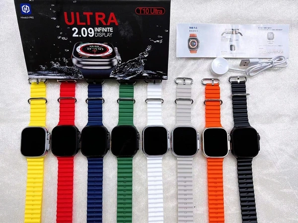 T10 Ultra Big 2.09" Big Screen Wireless ChargingHybrid Smart Watch Smartwatch - Black, Free Size