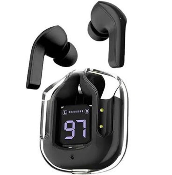 Power Ultrapods TWS Earbud, Bluetooth Earbuds with Display, Transparent Design, 30 Hrs Playtime with Fast Charging, Bluetooth 5.3 + ENC, 13mm HD BASS Drivers, IPX7 Sweat-Proof, Built-in Mic - Black, 1_2