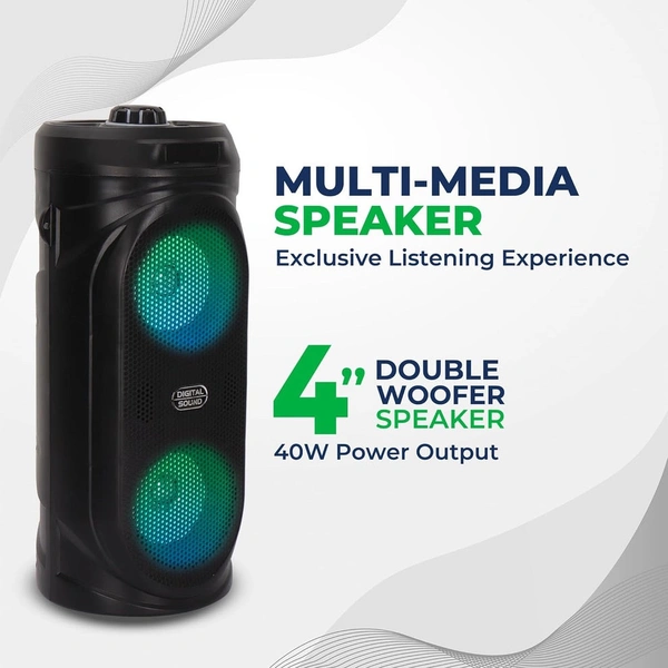 KRISONS Krisons Comet 40W Bluetooth Party Speaker | Dual 4" Woofers, Mic, RGB Lights, USB/SD/FM