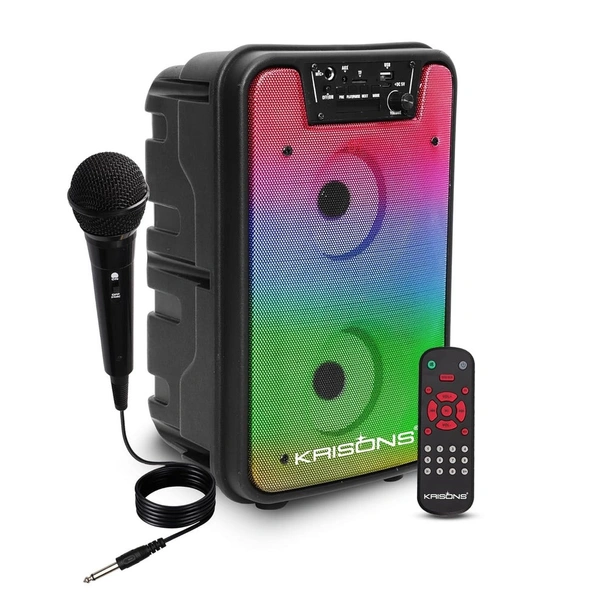 KRISONS Krisons Rainbow 40W Double Woofer Bluetooth Party Speaker with Mic, RGB Lights & TWS