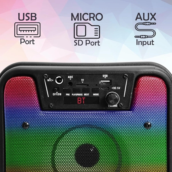 KRISONS Krisons Rainbow 40W Double Woofer Bluetooth Party Speaker with Mic, RGB Lights & TWS