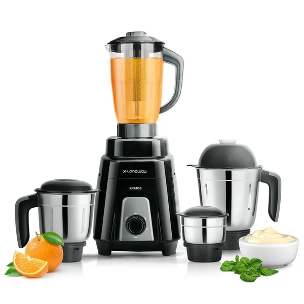 LONGWAY Longway Kratos 1000 Watt Juicer Mixer Grinder With 4 Jars For Grinding, Mixing, Juicing With Powerful Motor | 1 Year Warranty | (Black, 4 Jars)