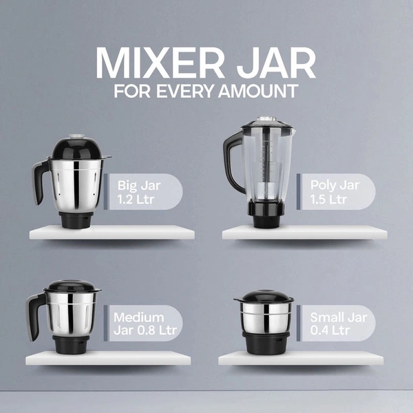 LONGWAY Longway Kratos 1000 Watt Juicer Mixer Grinder With 4 Jars For Grinding, Mixing, Juicing With Powerful Motor | 1 Year Warranty | (Black, 4 Jars)