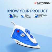 LONGWAY Longway Steamy Light Weight Non Stick Steam Iron, Powerful Steam Output Up To 18 G/Min (1400 Watt, Blue)