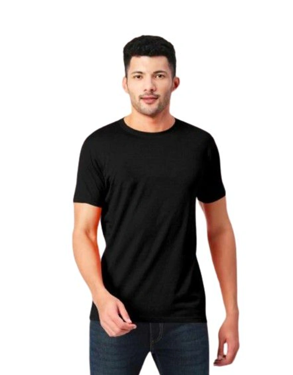 Mens Round Neck Plain Black Tshirt  - XL