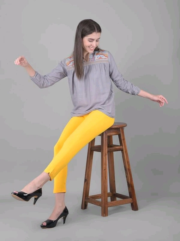 Comfort Lady KURTI PANTS | Comfort Lady Women's Cotton Blend Regular Fit for Casual,Formal and Daily Use Kurti Pants with Front Mobile Pocket  - FREE, lemon yellow