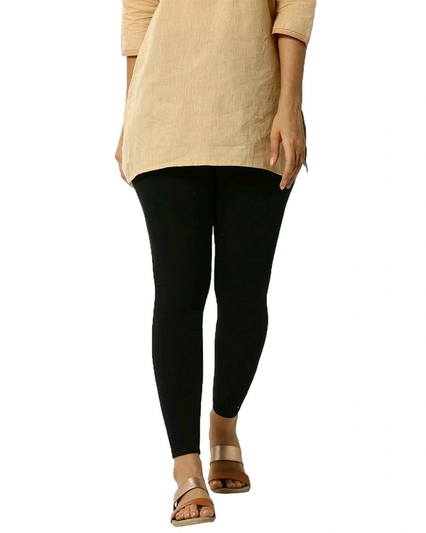 Cotton Lycra Ankle Length Leggings  - XL, Black
