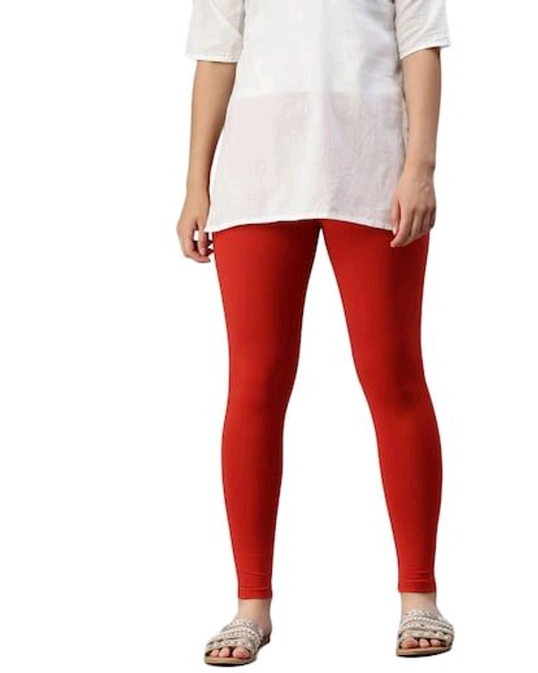 Cotton Lycra Ankle Length Leggings  - 2XL, Red