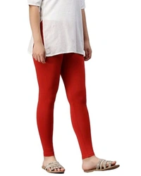 Cotton Lycra Ankle Length Leggings  - 2XL, Red